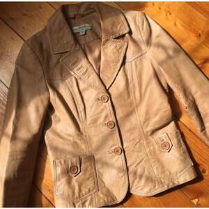 Vintage 90s/00s tan leather button up blazer jacket